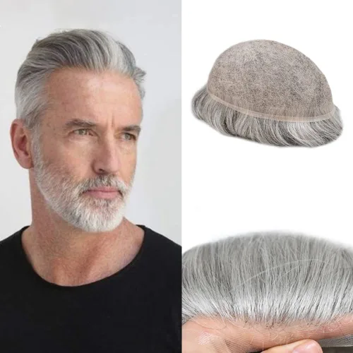 Miniatura 30 de PUNRU HAIR Completo Swiss Lace Toupee para hombres Sistema de cabello humano real Sistema de reemplazo de cabello humano para hombre Toupee