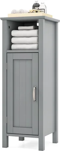 Miniatura 9 de HAPPYGRILL Armario de suelo de baño, mesa organizadora estrecha con estantes interiores ajustables, armario de almacenamiento independiente