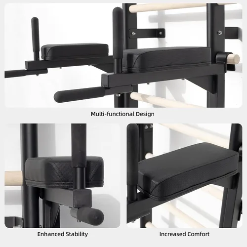 Miniatura 6 de Swedish Ladder Dip Bar Attachment, Fits TS003A Ladder, Wood Stall Bar for School, Physical Therapy and Gymnastics, Multi-grip