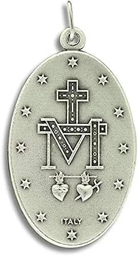 Miniatura 2 de AMZ Beads - Mayorista de muchos colgantes de medalla milagrosa XL de María 175 pulgadas de alto x 1 pulgadas de ancho acabado de buey plateado