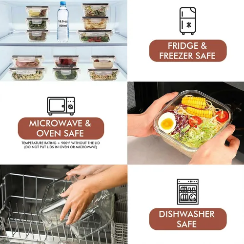 Miniatura 5 de Razab 24 recipientes herméticos de vidrio para almacenamiento de alimentos, recipientes de vidrio para preparación de comidas, aptos para congelador