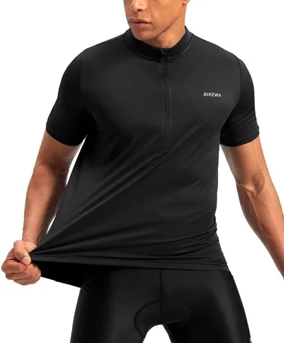 Miniatura 2 de Bikewa Maillot de ciclismo para hombre que absorbe la humedad, manga corta, UPF media cremallera, ciclismo, ciclismo de carretera, camisas