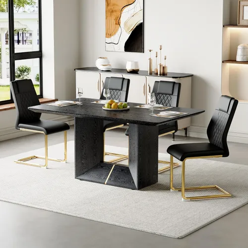 Miniatura 10 de Mesa de comedor negra de 63 pulgadas Mesa de comedor moderna Mesa rectangular de madera con patas en forma de U de alta resistencia Estable