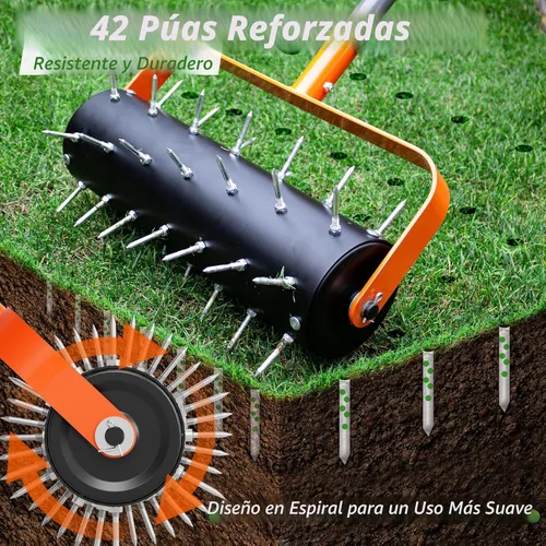 Miniatura 3 de Walensee Aireador de césped rodante, herramienta aireadora manual resistente con 42 picos, rodillo aireador de césped con mango ajustable de 71