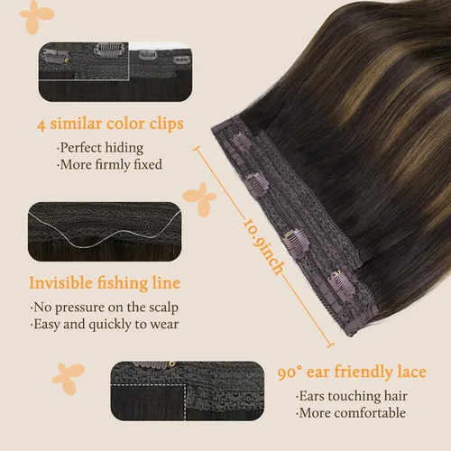 Miniatura 3 de DOORES Extensiones de cabello humano Remy, de 12 pulgadas, 2.47 onzas, invisible, transparente, ajustable, extensiones secretas de cabello lacio