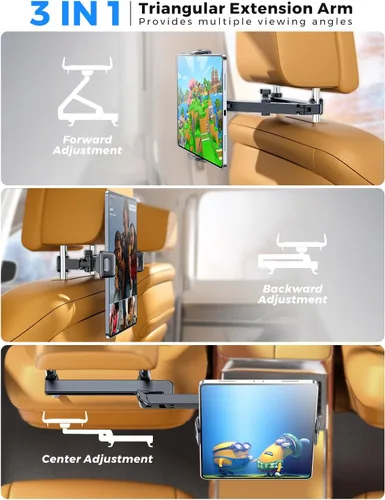 Miniatura 3 de eSamcore Soporte para iPad para asiento trasero de automóvil, soporte triangular retráctil para tableta, soporte para tableta, soporte para tableta