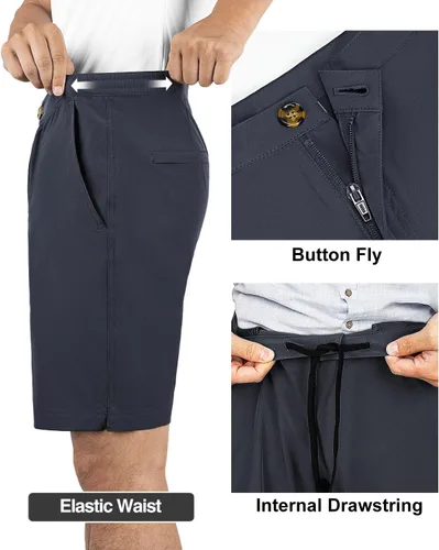 Miniatura 4 de 33,000ft Pantalones cortos de golf para hombre de 9 pulgadas de entrepierna, de secado rápido, cintura elástica, corte clásico, con cordón