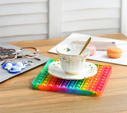 Miniatura 5 de Juguetes sensoriales para ansiedad de gran tamaño, 7.87 pulgadas, 100 burbujas, juguetes grandes de silicona para aliviar la presión, color arcoíris