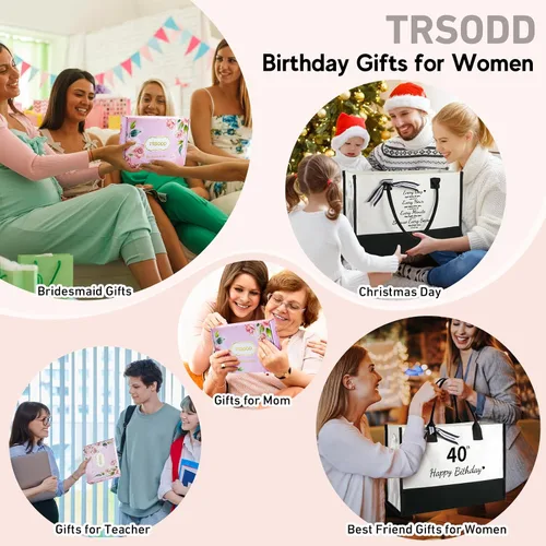 Miniatura 7 de TRSODD Regalos de cumpleaños para mujer, bolsa de lona con inicial con correa ajustable para el hombro y bolsa de maquillaje, regalos para mamá