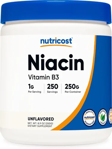 Nutricost Niacina Vitamina B3 en polvo 8.82 oz – 0.04 oz por porción – Vitamina B3 (Niacina) Polvo – Puede causar rubor