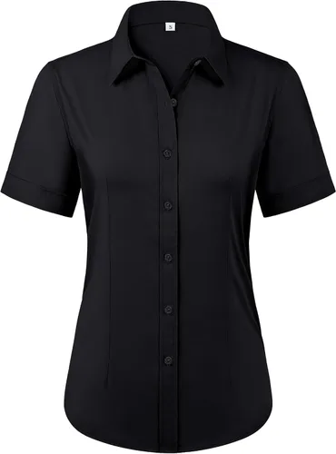 Siliteelon - Camisas de vestir con protección contra manchas, sin arrugas, de manga corta, color liso, con botones, para mujer