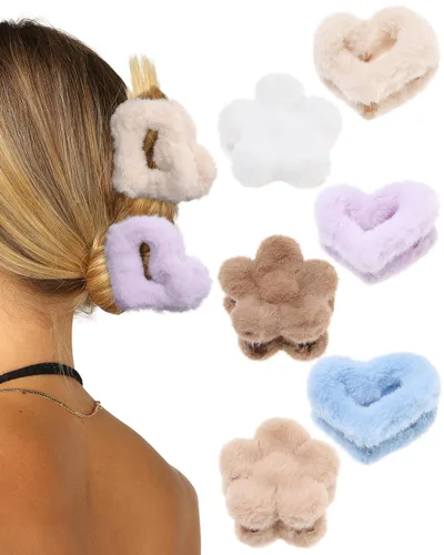 Miniatura 13 de Pinza de felpa esponjosa para el cabello, 6 unidades, lindas pinzas para el cabello para mujeres, pasadores peludos para el cabello y niñas