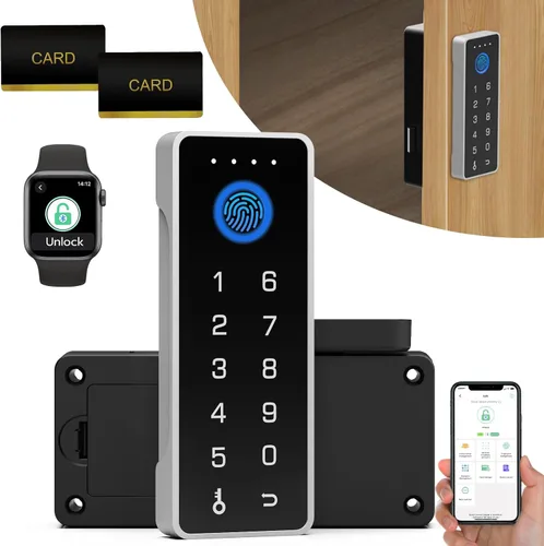 Miniatura 13 de eLinkSmart - Cerradura de cajón oculta para gabinete con tarjeta NFC RFID, aplicación Bluetooth, seguridad infantil, no requiere taladrar para Negro