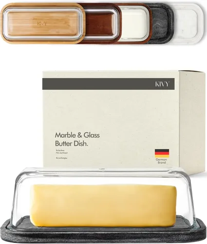 Miniatura 10 de Mantequera de vidrio KIVY con tapa hermética que mantiene la mantequilla suave - Para encimera y estante de la puerta del refrigerador - Bandeja