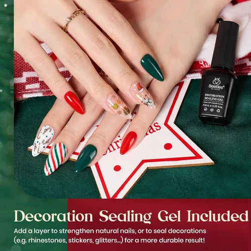 Miniatura 4 de beetles Gel Polish Set - Colección Eif, kit de esmalte de uñas de gel con purpurina roja y verde brillante, para secarse en luz UV LED, kit de uñas
