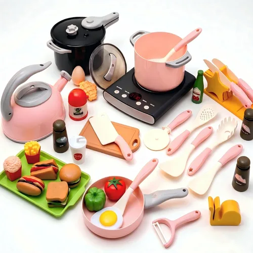 CUTE STONE Juego de accesorios de cocina, juego de juguetes de cocina para niños con ollas y sartenes, placa de cocina electrónica de inducción con