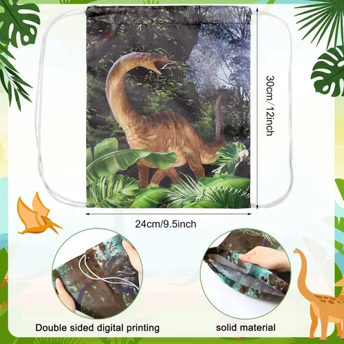 Miniatura 2 de 12 bolsas de recuerdos de fiesta de dinosaurios, regalo de dinosaurio con cordón, suministros de fiesta de cumpleaños, bolsas de regalo, mochila