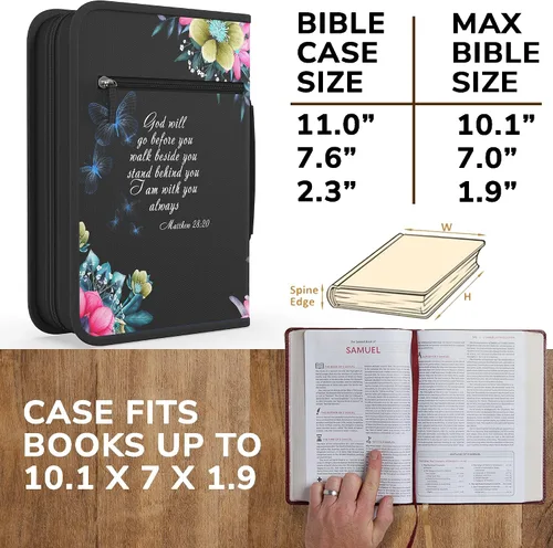 Miniatura 12 de DEHITE Funda para la Biblia para mujer, fundas de tela prémium para la Biblia para niñas, bolsa de transporte para mujer, ranuras para bolígrafos