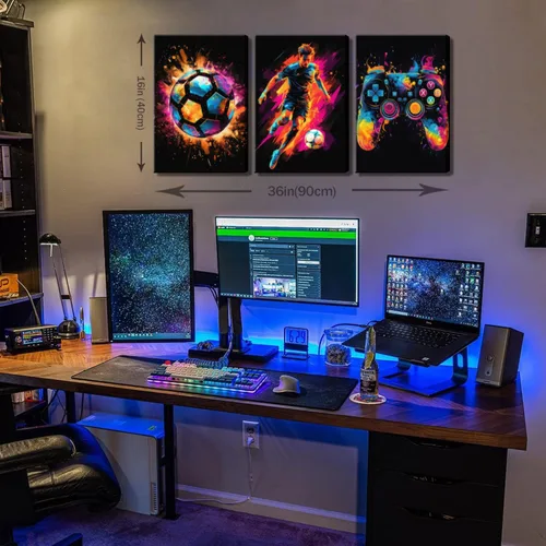 Miniatura 3 de BGFCE Arte de Lienzo de Pared para Gaming, Pinturas de Arte de Controlador de Juego con Salpicaduras de Tinta de Color, Pósteres para Estética