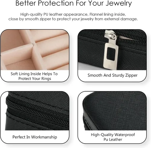 Miniatura 4 de MJartoria Joyero de viaje, pequeñas cajas de joyería para mujeres y niñas, caja organizadora de joyas portátil negra, regalos de moda