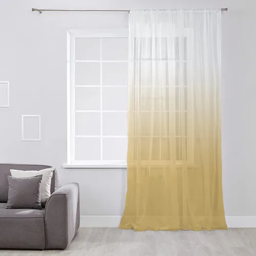 Ombre Yellow White Color Semi Sheer Curtains Drapes for Living Room, Bedroom, French Doors Window 45 Inches Long, Abstract Modern Gradient Art Rod