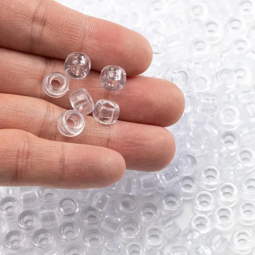 Miniatura 4 de Gxueshan 1000 Piezas Cuentas de Pony de Acrílico Translúcido Blanco Claro 6x9mm a Granel para Hacer Pulseras de la Amistad DIY, Collar, Joyería