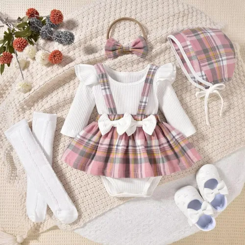 Miniatura 83 de Unutiylo Ropa de bebé recién nacida prematura con tirantes, traje de otoño e invierno, traje de manga larga con volantes