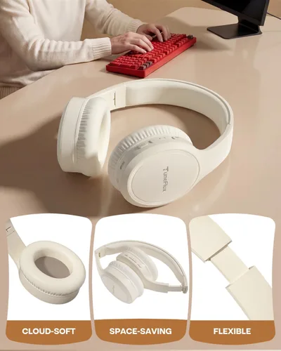 Miniatura 6 de TuneFlux Auriculares Bluetooth, auriculares inalámbricos Bluetooth 6.0 de 70 horas de reproducción, 3 modos de música EQ, plegables y ligeros sobre