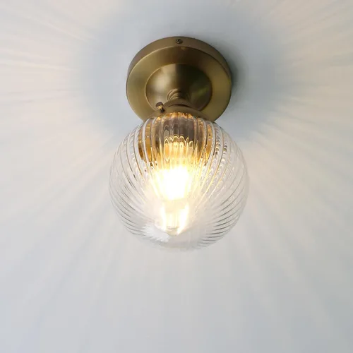 Miniatura 8 de Pathson Modern Semi Flush Mount Ceiling Light Fixture with Striped Globe Glass Shade, Industrial Ceiling Lighting Lamp for Living Room Foyer Hallway