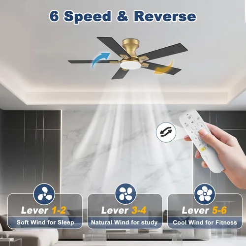 Miniatura 6 de Ventilador de techo inteligente de perfil bajo de 42 pulgadas con luces y control remoto, motor DC silencioso, control de voz WiFi a través de Oro
