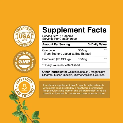 Miniatura 2 de Paquete de quercetina pura con suplemento de bromelina + cápsulas de 500 mg para apoyo inmunológico y respiración y zinc de 50 mg – Mejora