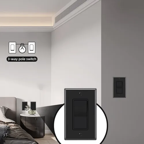 Miniatura 5 de Micmi Interruptor de pared decorativo de 3 vías, interruptor de pared negro, interruptor basculante de paleta de un solo polo o tres vías, grado