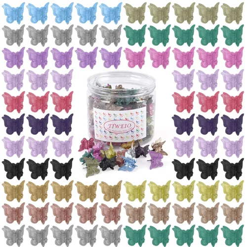 100 pinzas para el cabello en colores pastel de mariposa, accesorios para el cabello para mujeres y niñas, 14 colores metálicos con paquete de caja