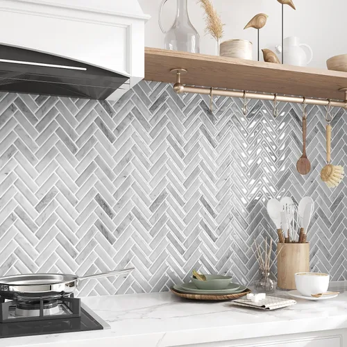 Miniatura 2 de VEELIKE Azulejos de mármol gris para salpicaduras de pared en muro de cocina en muro de espiga para despegar y pegar, impermeables, 6 hojas