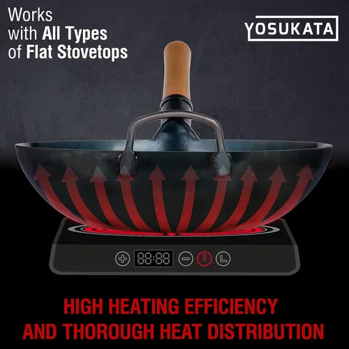 Miniatura 9 de YOSUKATA Wok Pan de acero al carbono azul de 13.5 pulgadas + cubierta de wok de primera calidad con tapa de sartén de 13.5 pulgadas