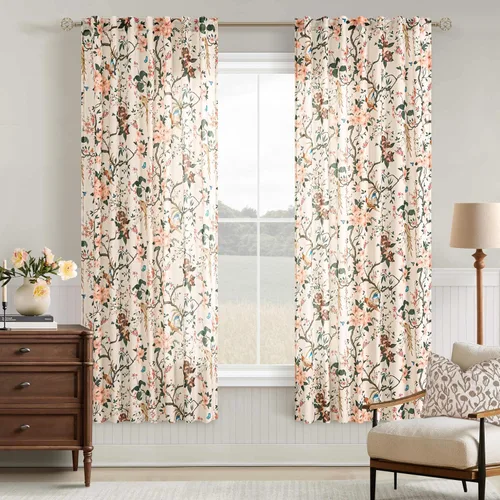 Miniatura 59 de Cortinas de lino florales azules y amarillas, estilo vintage, bohemio, de 63 pulgadas, 2 paneles con pestaña trasera para sala de estar