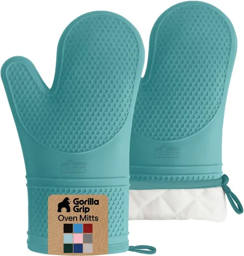 Miniatura 31 de Gorilla Grip - Juego de guantes de horno de silicona resistentes al calor extralargos, forro acolchado suave, guantes flexibles impermeables