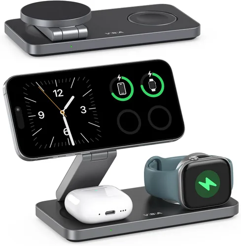 VBA Estación de carga inalámbrica 3 en 1 para cargador Apple MagSafe, soporte de cargador inalámbrico magnético plegable de carga rápida, cargador