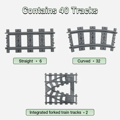 Miniatura 3 de 40 piezas de pistas de tren de ciudad, accesorios clásicos, juguete de construcción de ferrocarril compatible con todas las principales marcas - 32