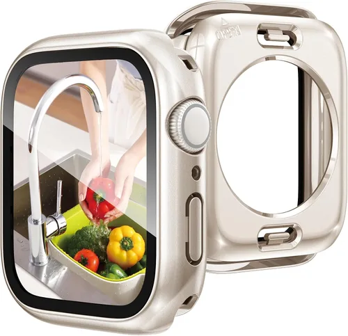 Miniatura 24 de Goton Funda impermeable 2 en 1 para Apple Watch Series 9, 8, 7, protector de pantalla de 1.772 pulgadas, cubierta protectora de vidrio 360, Plateado