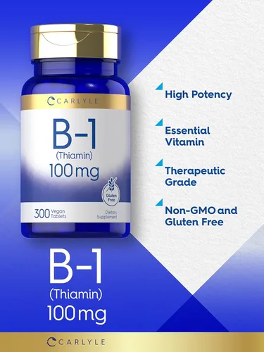 Miniatura 3 de Carlyle Vitamina B1 de 100 mg 300 tabletas Suplemento para mujeres y hombres como tiamina HCl Vegano, sin OMG y sin gluten