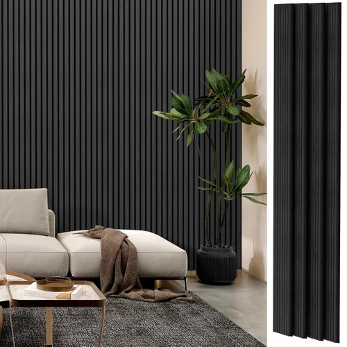 Miniatura 2 de 4 piezas de paneles de pared de listones de madera, paneles insonorizantes de 92.5 x 11 pulgadas para paredes, paneles de pared de madera para Gris
