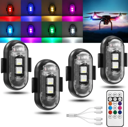 4 piezas de luces estroboscópicas LED inalámbricas con control remoto, luces LED recargables inalámbricas de 8 colores para Halloween, para