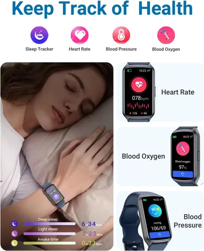 Miniatura 4 de Amzhero Rastreador de salud y fitness con monitor de frecuencia cardíaca 24/7, oxígeno en sangre, presión arterial, rastreador de sueño