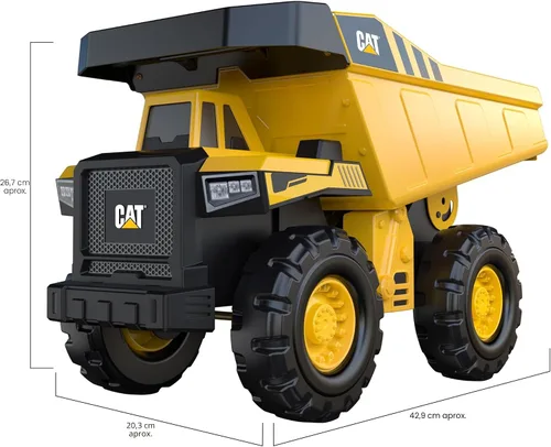 Miniatura 4 de CAT Juguetes de construcción, Camión volquete de acero de 16" - Cuerpo de acero real, cama basculante funcional, ruedas todo terreno extragrandes