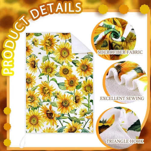 Miniatura 5 de Geyoga 6 Piezas Toallas de Cocina de Girasol Toallas de Platos Absorbentes Paños de Té Decorativos para Cocina de Verano Baño Decoración del Hogar