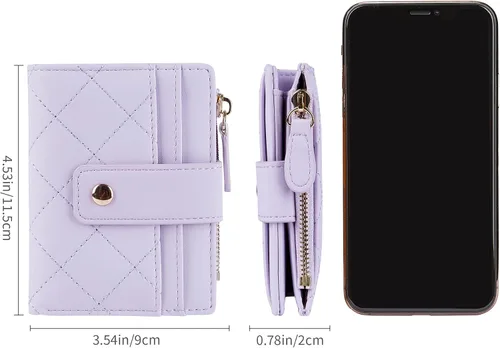 Miniatura 12 de Cartera de cuero para mujer, pequeña, compacta, plegable, con bolsillo para monedas con cremallera