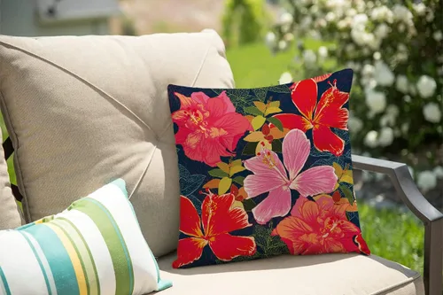 Miniatura 60 de Solekla Funda de almohada cuadrada de lino y algodón con flores blancas y negras, funda de cojín decorativa para sofá de 18 x 18 pulgadas Sl157