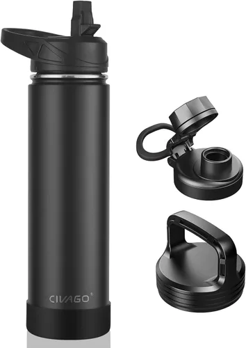 Miniatura 51 de CIVAGO Botella de agua aislada de 22 onzas con pajita, frasco de agua deportiva de acero inoxidable con 3 tapas