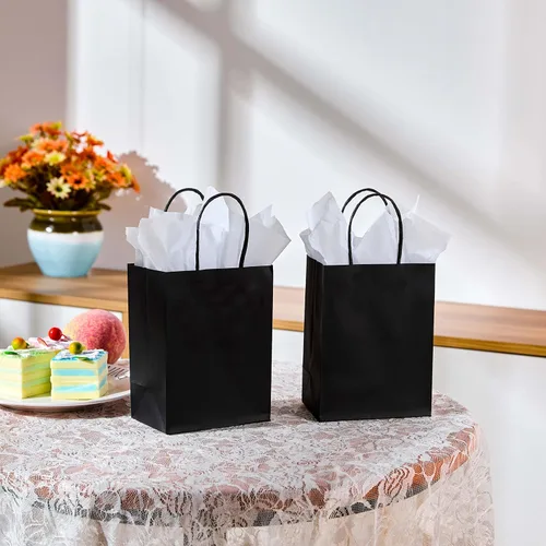 Miniatura 4 de SUNCOLOR 25 bolsas pequeñas de regalo negras con asas, mini bolsas de regalo de 6 pulgadas para recuerdos de fiesta, golosinas y recuerdos de boda